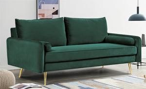 English Elm Mid-Century Velvet Sofa with Nailhead Trim Golden Legs for Living Room Comfort Green B2735P539754