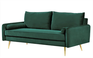 English Elm Mid-Century Velvet Sofa with Nailhead Trim Golden Legs for Living Room Comfort Green B2735P539754
