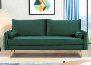 English Elm Mid-Century Velvet Sofa with Nailhead Trim Golden Legs for Living Room Comfort Green B2735P539754