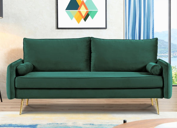 English Elm Mid-Century Velvet Sofa with Nailhead Trim Golden Legs for Living Room Comfort Green B2735P539754