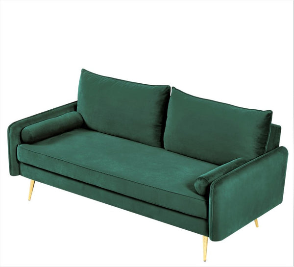 English Elm Mid-Century Velvet Sofa with Nailhead Trim Golden Legs for Living Room Comfort Green B2735P539754
