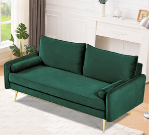 English Elm Mid-Century Velvet Sofa with Nailhead Trim Golden Legs for Living Room Comfort Green B2735P539754