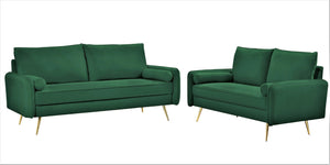 English Elm Mid-Century Velvet Sofa with Nailhead Trim Golden Legs for Living Room Comfort Green B2735P539754