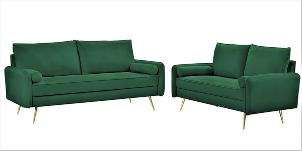 English Elm Mid-Century Velvet Sofa with Nailhead Trim Golden Legs for Living Room Comfort Green B2735P539754
