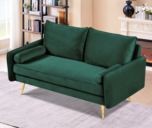 English Elm Modern Velvet Upholstered Loveseat with Gold Legs and Nailhead Trim for Small Spaces Green Nailhead Trim B2735P539755