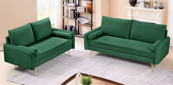English Elm Modern Velvet Upholstered Loveseat with Gold Legs and Nailhead Trim for Small Spaces Green Nailhead Trim B2735P539755