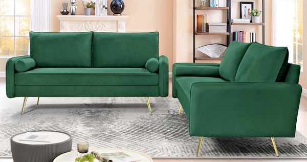 English Elm Modern Velvet Upholstered Loveseat with Gold Legs and Nailhead Trim for Small Spaces Green Nailhead Trim B2735P539755
