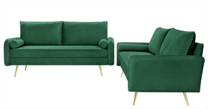 English Elm Modern Velvet Upholstered Loveseat with Gold Legs and Nailhead Trim for Small Spaces Green Nailhead Trim B2735P539755