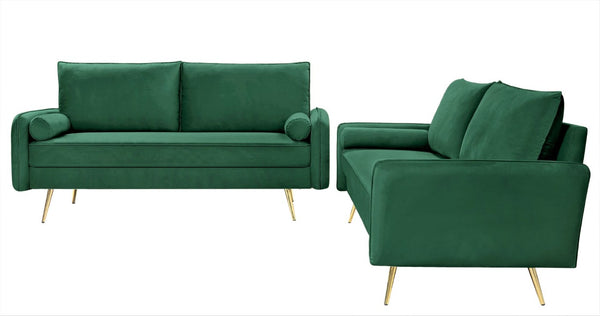 English Elm Modern Velvet Upholstered Loveseat with Gold Legs and Nailhead Trim for Small Spaces Green Nailhead Trim B2735P539755