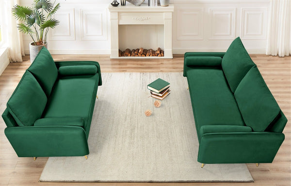 English Elm Modern Velvet Upholstered Loveseat with Gold Legs and Nailhead Trim for Small Spaces Green Nailhead Trim B2735P539755