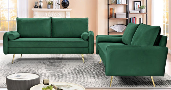 English Elm Modern Velvet Upholstered Loveseat with Gold Legs and Nailhead Trim for Small Spaces Green Nailhead Trim B2735P539755