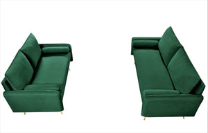 English Elm Modern Velvet Upholstered Loveseat with Gold Legs and Nailhead Trim for Small Spaces Green Nailhead Trim B2735P539755