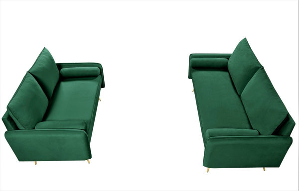 English Elm Modern Velvet Upholstered Loveseat with Gold Legs and Nailhead Trim for Small Spaces Green Nailhead Trim B2735P539755
