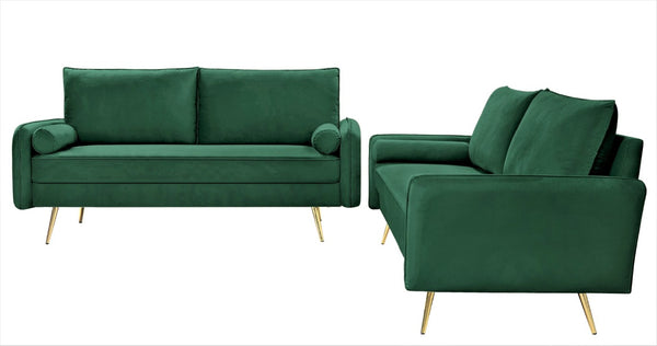 English Elm Modern Velvet Upholstered Loveseat with Gold Legs and Nailhead Trim for Small Spaces Green Nailhead Trim B2735P539755