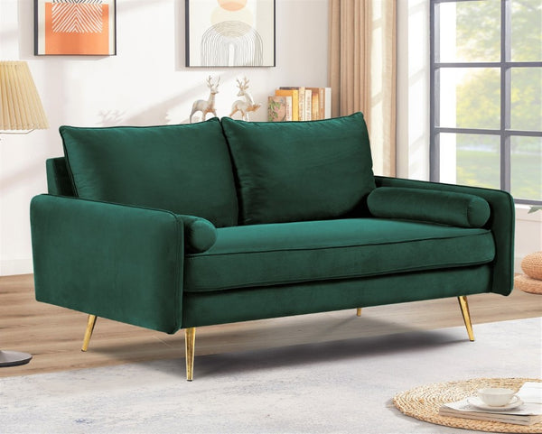 English Elm Modern Velvet Upholstered Loveseat with Gold Legs and Nailhead Trim for Small Spaces Green Nailhead Trim B2735P539755