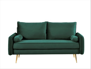 English Elm Modern Velvet Upholstered Loveseat with Gold Legs and Nailhead Trim for Small Spaces Green Nailhead Trim B2735P539755