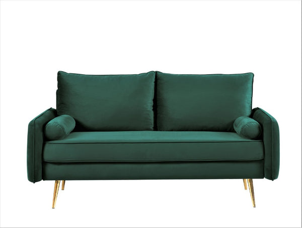 English Elm Modern Velvet Upholstered Loveseat with Gold Legs and Nailhead Trim for Small Spaces Green Nailhead Trim B2735P539755