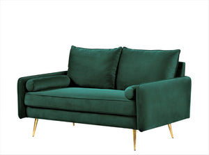English Elm Modern Velvet Upholstered Loveseat with Gold Legs and Nailhead Trim for Small Spaces Green Nailhead Trim B2735P539755