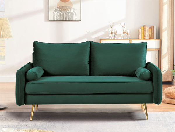 English Elm Modern Velvet Upholstered Loveseat with Gold Legs and Nailhead Trim for Small Spaces Green Nailhead Trim B2735P539755