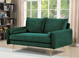 English Elm Modern Velvet Upholstered Loveseat with Gold Legs and Nailhead Trim for Small Spaces Green Nailhead Trim B2735P539755