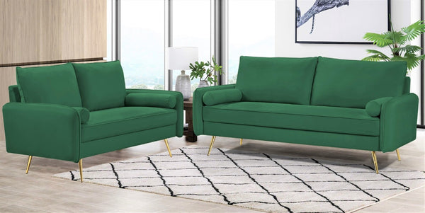 English Elm Modern Velvet Upholstered Loveseat with Gold Legs and Nailhead Trim for Small Spaces Green Nailhead Trim B2735P539755