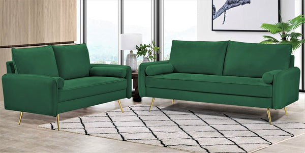English Elm Modern Velvet Upholstered Loveseat with Gold Legs and Nailhead Trim for Small Spaces Green Nailhead Trim B2735P539755