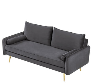 English Elm Mid-Century Velvet Sofa with Nailhead Trim Golden Legs for Living Room Comfort Gray B2735P539756