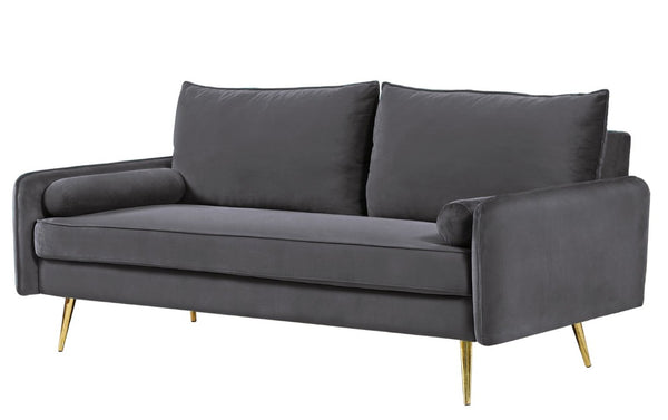 English Elm Mid-Century Velvet Sofa with Nailhead Trim Golden Legs for Living Room Comfort Gray B2735P539756