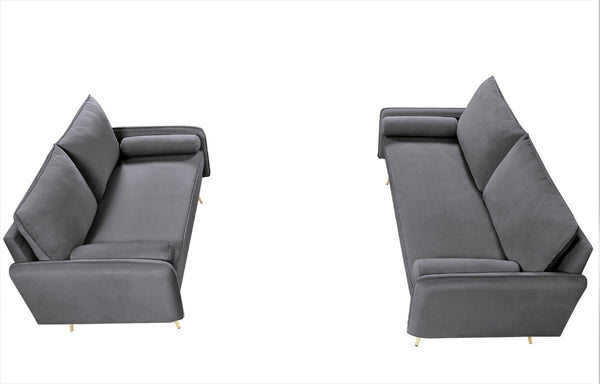 English Elm Mid-Century Velvet Sofa with Nailhead Trim Golden Legs for Living Room Comfort Gray B2735P539756