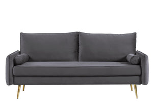 English Elm Mid-Century Velvet Sofa with Nailhead Trim Golden Legs for Living Room Comfort Gray B2735P539756