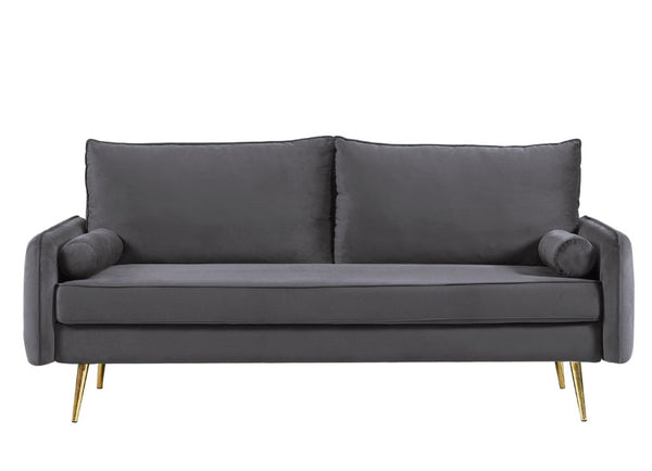 English Elm Mid-Century Velvet Sofa with Nailhead Trim Golden Legs for Living Room Comfort Gray B2735P539756