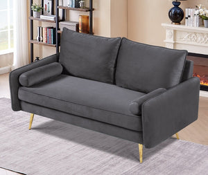 English Elm Modern Velvet Upholstered Loveseat with Gold Legs and Nailhead Trim for Small Spaces Gray Nailhead Trim B2735P539757