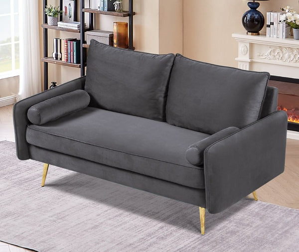 English Elm Modern Velvet Upholstered Loveseat with Gold Legs and Nailhead Trim for Small Spaces Gray Nailhead Trim B2735P539757