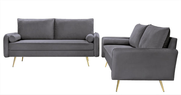 English Elm Modern Velvet Upholstered Loveseat with Gold Legs and Nailhead Trim for Small Spaces Gray Nailhead Trim B2735P539757