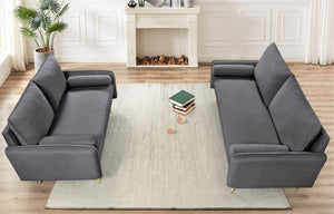 English Elm Modern Velvet Upholstered Loveseat with Gold Legs and Nailhead Trim for Small Spaces Gray Nailhead Trim B2735P539757