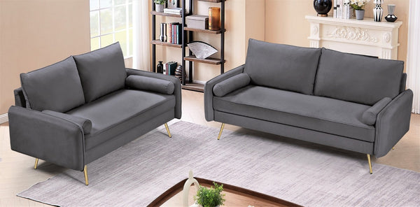 English Elm Modern Velvet Upholstered Loveseat with Gold Legs and Nailhead Trim for Small Spaces Gray Nailhead Trim B2735P539757