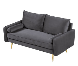 English Elm Modern Velvet Upholstered Loveseat with Gold Legs and Nailhead Trim for Small Spaces Gray Nailhead Trim B2735P539757