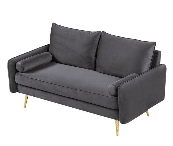 English Elm Modern Velvet Upholstered Loveseat with Gold Legs and Nailhead Trim for Small Spaces Gray Nailhead Trim B2735P539757