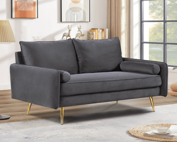 English Elm Modern Velvet Upholstered Loveseat with Gold Legs and Nailhead Trim for Small Spaces Gray Nailhead Trim B2735P539757