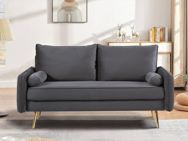 English Elm Modern Velvet Upholstered Loveseat with Gold Legs and Nailhead Trim for Small Spaces Gray Nailhead Trim B2735P539757