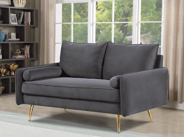 English Elm Modern Velvet Upholstered Loveseat with Gold Legs and Nailhead Trim for Small Spaces Gray Nailhead Trim B2735P539757