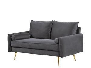 English Elm Modern Velvet Upholstered Loveseat with Gold Legs and Nailhead Trim for Small Spaces Gray Nailhead Trim B2735P539757
