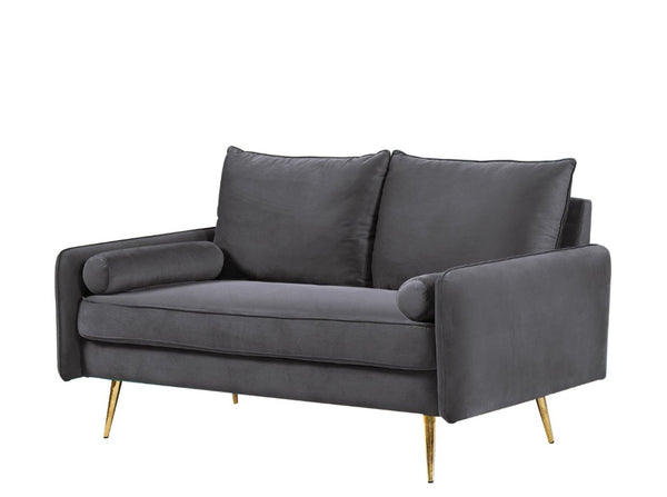 English Elm Modern Velvet Upholstered Loveseat with Gold Legs and Nailhead Trim for Small Spaces Gray Nailhead Trim B2735P539757