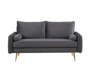 English Elm Modern Velvet Upholstered Loveseat with Gold Legs and Nailhead Trim for Small Spaces Gray Nailhead Trim B2735P539757