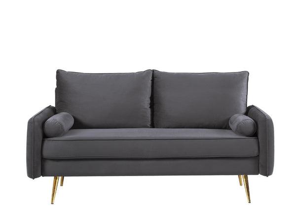 English Elm Modern Velvet Upholstered Loveseat with Gold Legs and Nailhead Trim for Small Spaces Gray Nailhead Trim B2735P539757