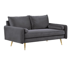 English Elm Modern Velvet Upholstered Loveseat with Gold Legs and Nailhead Trim for Small Spaces Gray Nailhead Trim B2735P539757