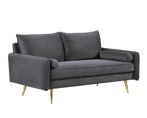 English Elm Modern Velvet Upholstered Loveseat with Gold Legs and Nailhead Trim for Small Spaces Gray Nailhead Trim B2735P539757
