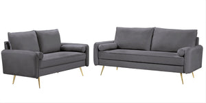 English Elm Modern Velvet Upholstered Loveseat with Gold Legs and Nailhead Trim for Small Spaces Gray Nailhead Trim B2735P539757