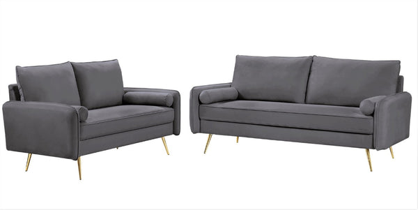 English Elm Modern Velvet Upholstered Loveseat with Gold Legs and Nailhead Trim for Small Spaces Gray Nailhead Trim B2735P539757