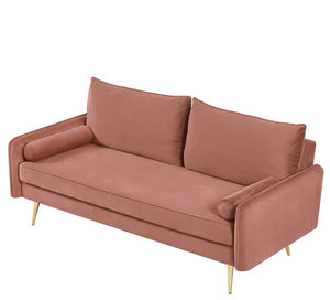 English Elm Mid-Century Velvet Sofa with Nailhead Trim Golden Legs for Living Room Comfort Rose B2735P539758